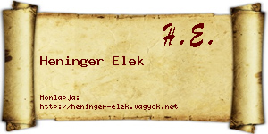 Heninger Elek névjegykártya